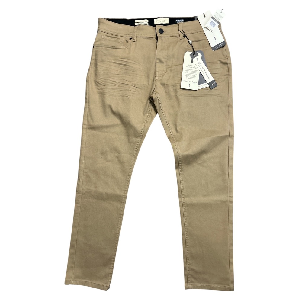 Scott James England Mens Slim Fit Khaki Stretch‎ Pants 36x30 SJP-93035-H Tan NEW